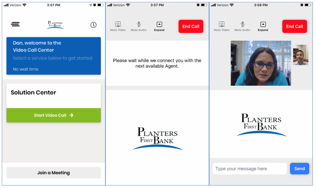 mobile banking video chat screenshots